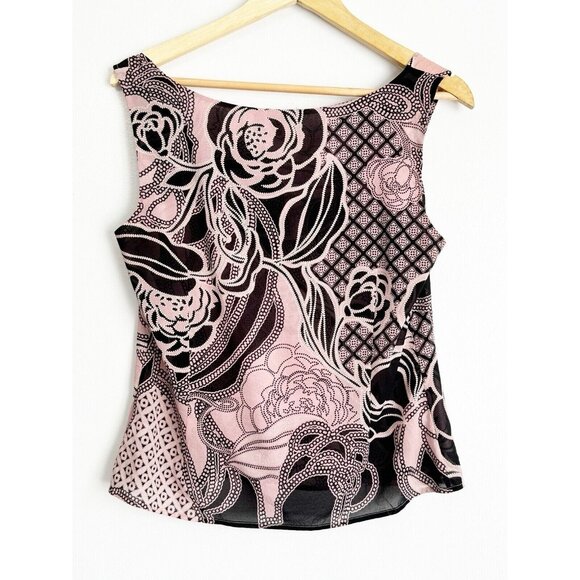St. John Pink Black Floral Top Silk Blend Women’s Small Soft Girl Quiet Luxury - Picture 9 of 10